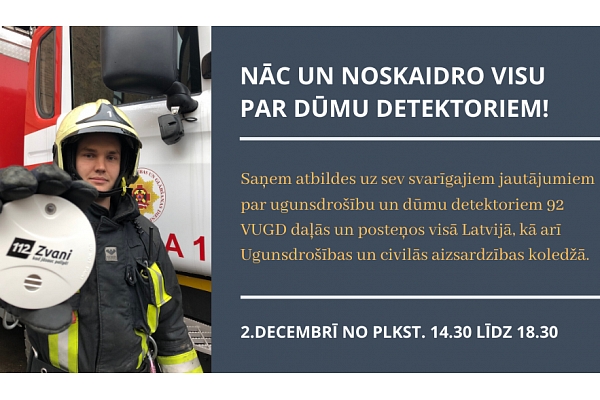 VUGD 2. decembrī visā Latvijā organizē konsultāciju dienu par dūmu detektoriem