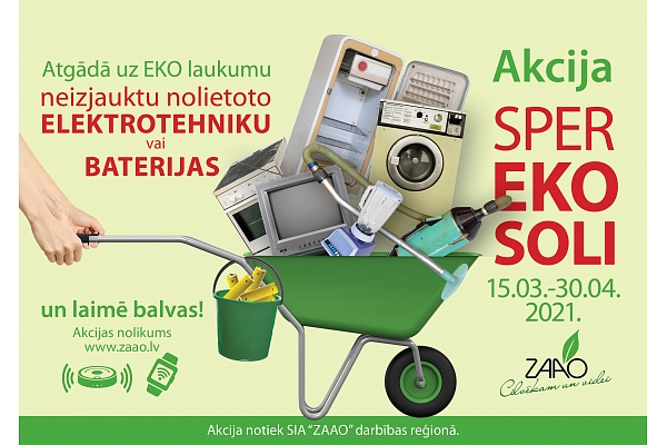 No 15. marta notiks nolietotās elektrotehnikas un bateriju vākšanas akcija "Sper EKO soli"