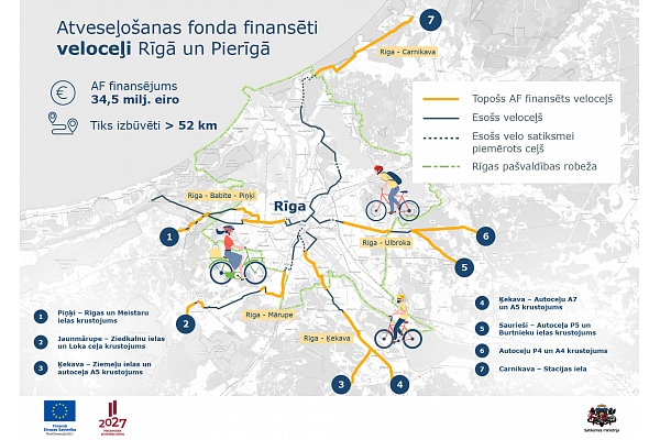 Rīgā un Pierīgā top vienota veloceļu infrastruktūra 52 kilometru garumā