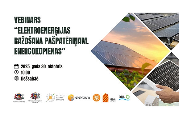 Aicina uz vebināru par elektroenerģijas ražošanu energokopienu pašpatēriņam 