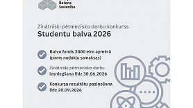 Latvijas Betona savienība aicina studentus piedalīties zinātniski pētniecisko darbu konkursā “Studentu balva 2026”