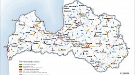 LVC mājas lapā publicēta karte ar šogad plānotajiem valsts ceļu remontdarbiem