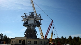 Pārbūvēs Irbenes radioteleskopa torņa piebūves jumtu