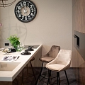 ALANDEKO kitchen, kitchen furniture, bar chairs, ceiling lighting, bar counters, velvet furniture, neutral interior tones
