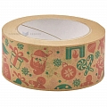Paper wrapping tape brown with Christmas themed print