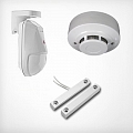 Alarm sensors and transducers: PIR sensors for motion detection, smoke detectors, magnetic sensors for door and window opening.