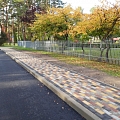 Construction of a pedestrian path with colored pavement